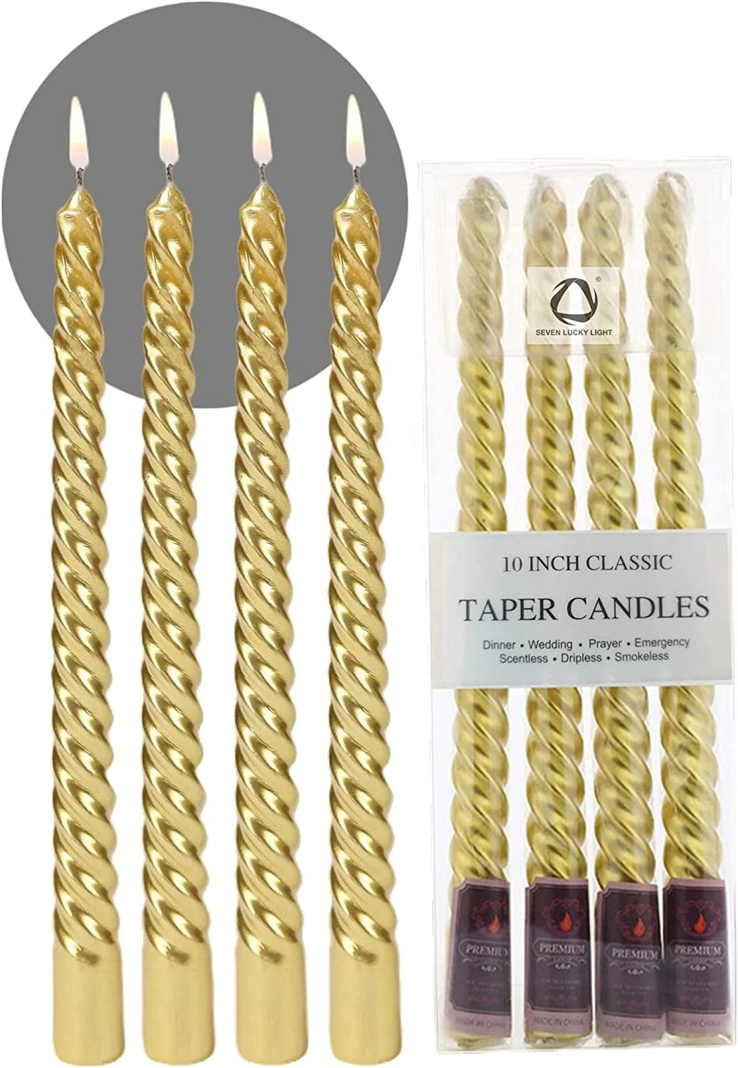 8 hrs Clean Burning Unscented Candles 10 inch gold taper candle Ture Drip less Long Candle Sticks