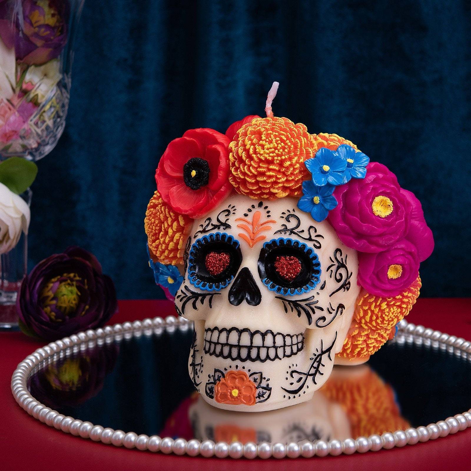 Dia De Los Muertos Floral Scented Candle for Day of