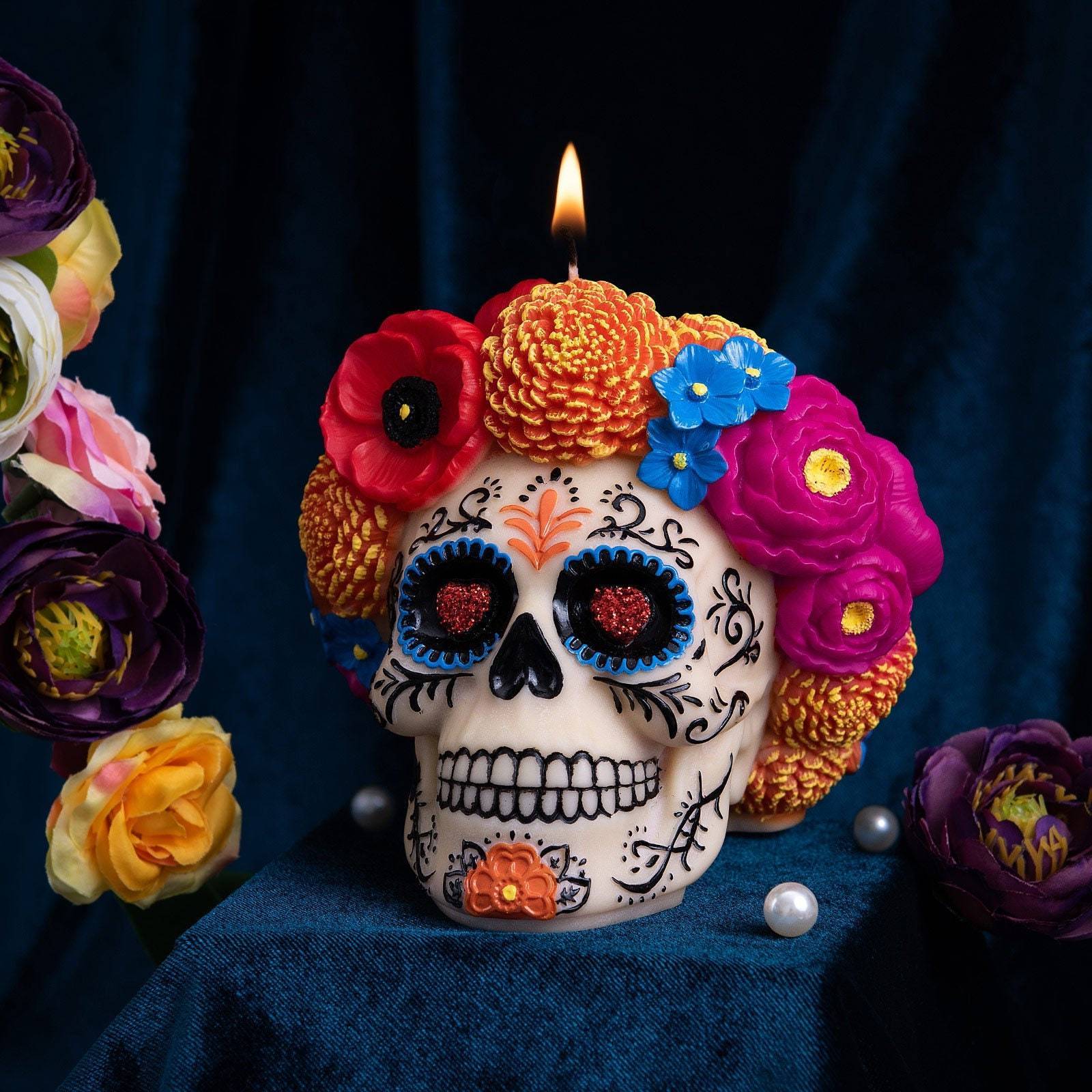 Dia De Los Muertos Floral Scented Candle for Day of