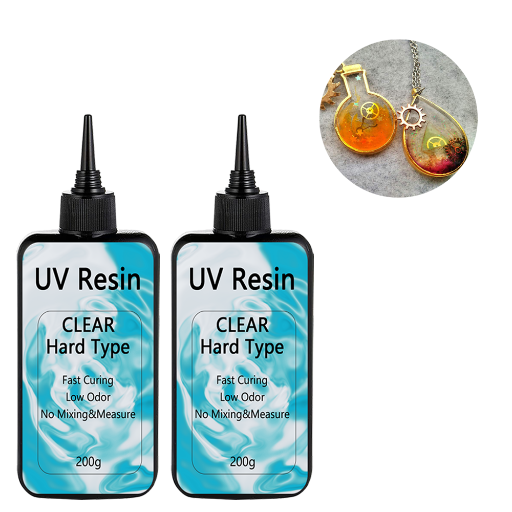 200g Clear Hard UV Cure Epoxy Resin Supplies Premixed Activated Glue Fast Curing Starter Jewelry Making Kit for Craft Beginner