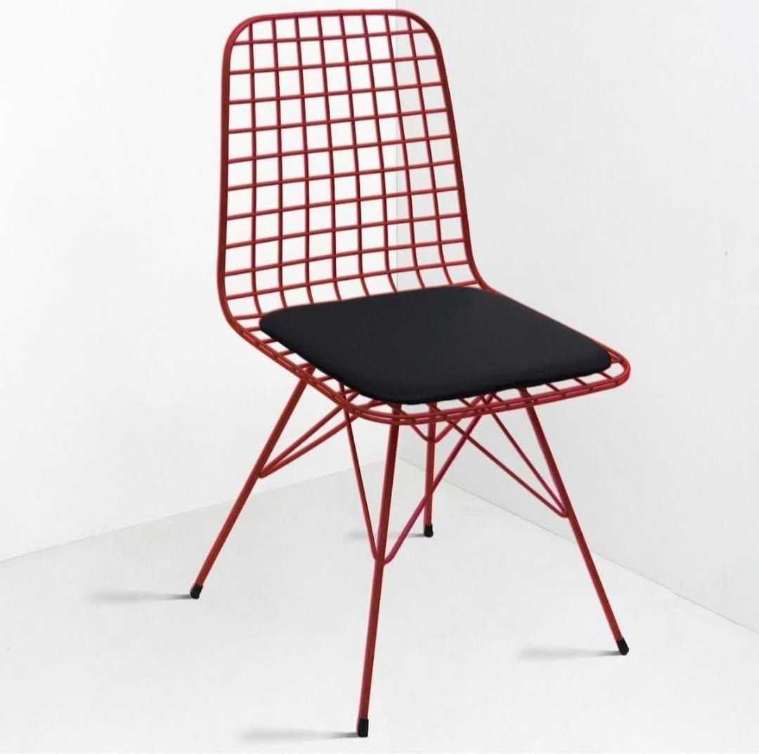 Classic Powder Coated Metal Mesh Dinning Chair Pu Leather Steel Wire Chair For Restaurant Cafe Bistro Outdoor Garden Furniture