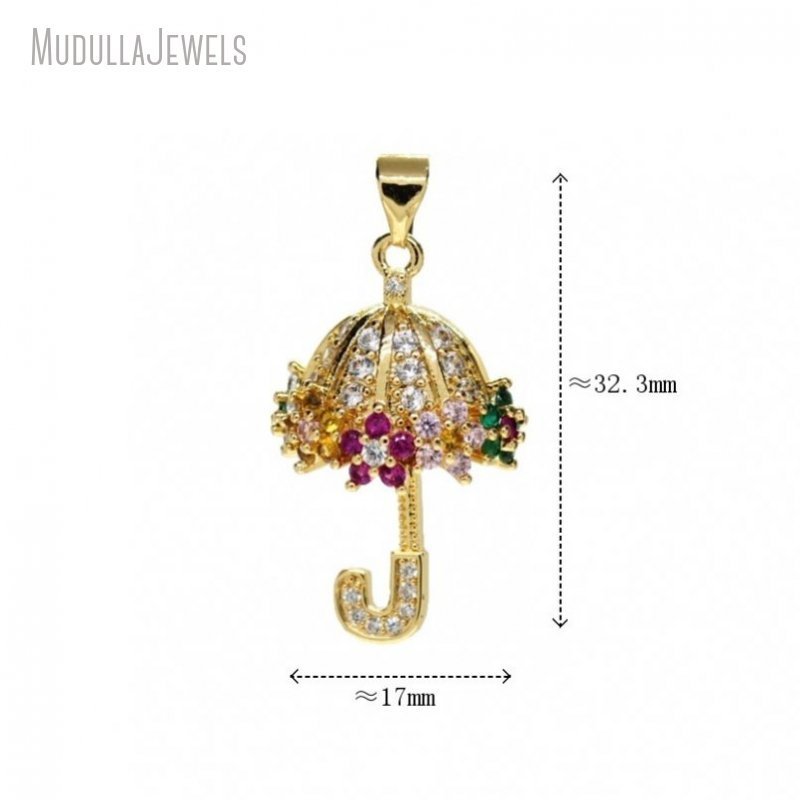 PM49296 Copper Jewelry Cubic Zirconia CZ Luxury Umbrella Shape Pendant Charms For DIY Necklace Making Gold Plated Women Gift