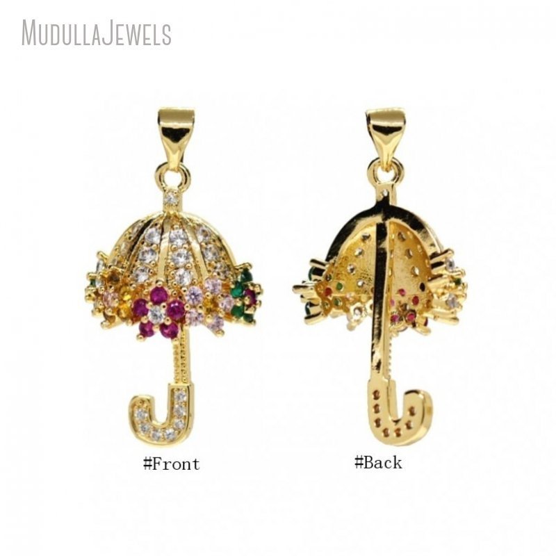 PM49296 Copper Jewelry Cubic Zirconia CZ Luxury Umbrella Shape Pendant Charms For DIY Necklace Making Gold Plated Women Gift