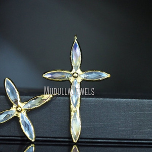 PM45574 Soldered Jewelry Angel Aura Glass Crystal Cross Crucifix Pendant For Necklace Making  Gold Plated Christian Jesus Gift