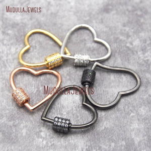 FC26945 CZ Micro Pave Heart Screw Clasp U Shape Clasp Lock Carabiner Pave Lock 24x23mm