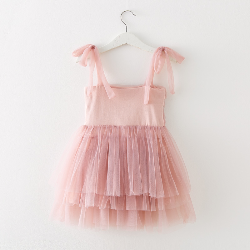 Summer Baby Girl Lolita Bow Dress Cute Sleeveless Strap Tulle Dress Infant Girl First Birthday Party Princess Dresses