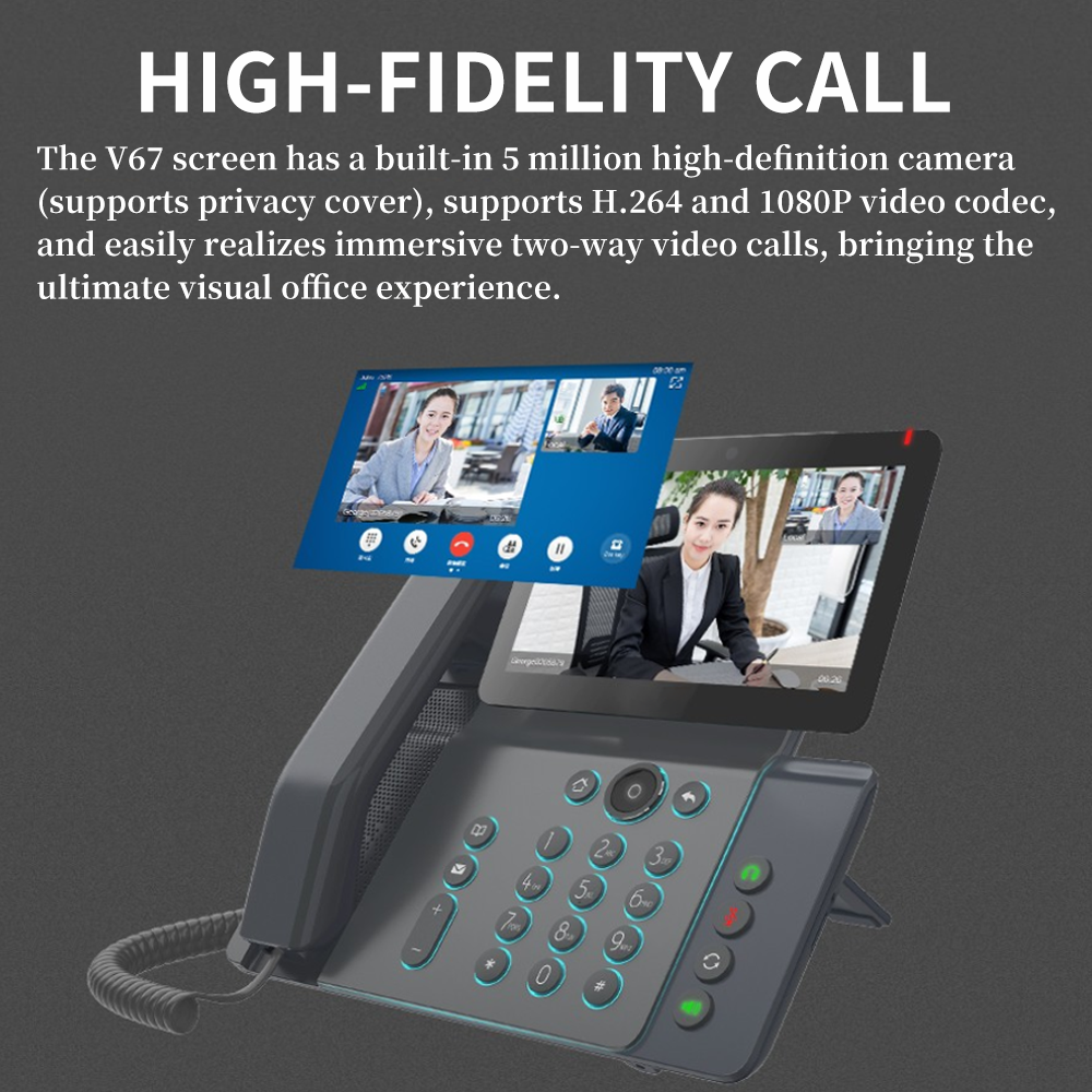 Trade Price V67 Flagship Smart Video phone 20 SIP Voip Ip Video Voice Intercom Ip phone SIP line Hotel 7-inch SIP Voip Ip phone