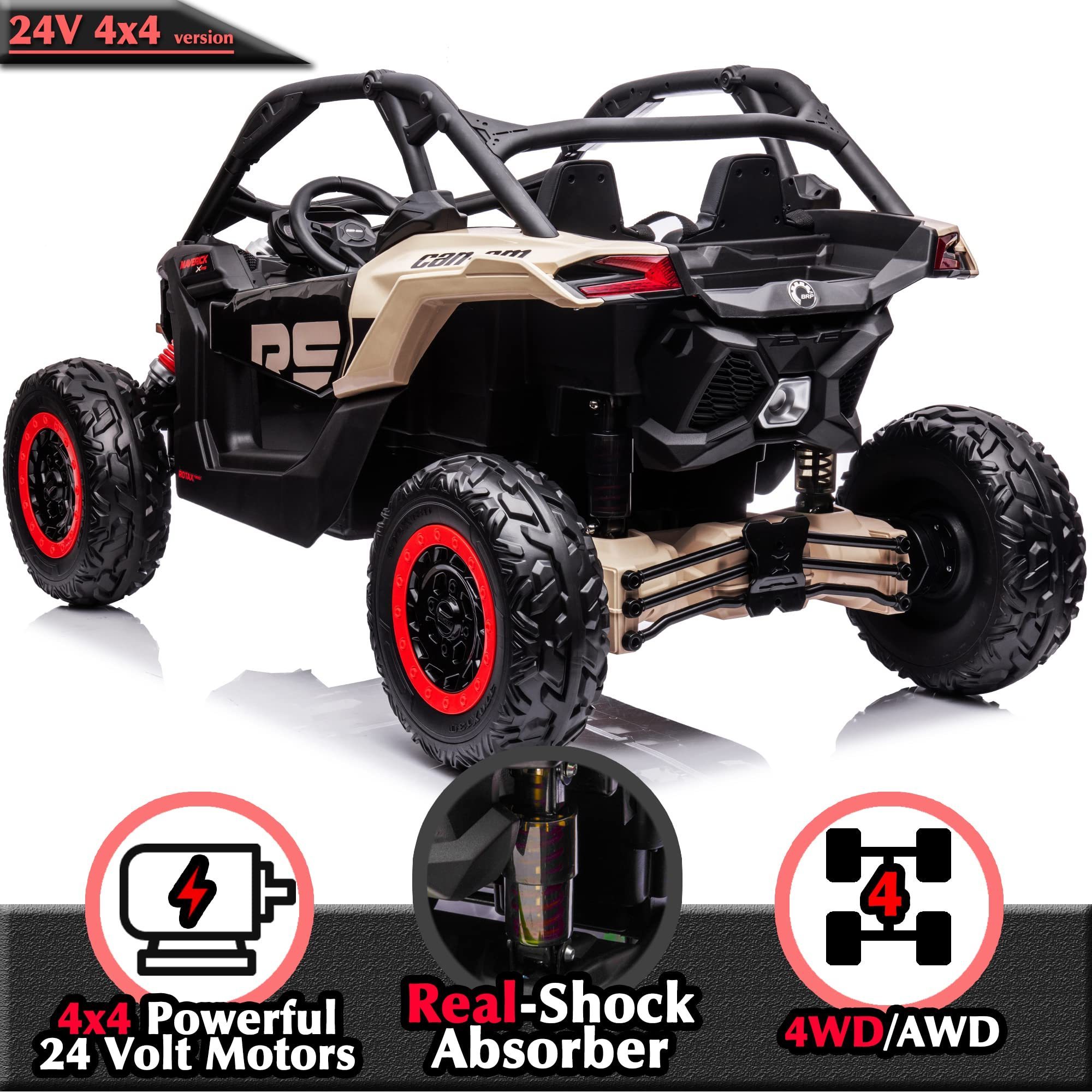 24V 2-Seater 4WD Off-Road Buggy Licensed CAN-AM Maverick Ride On Toy Car with Remote Control SXS UTV Kids Electric Vehicle, EVA