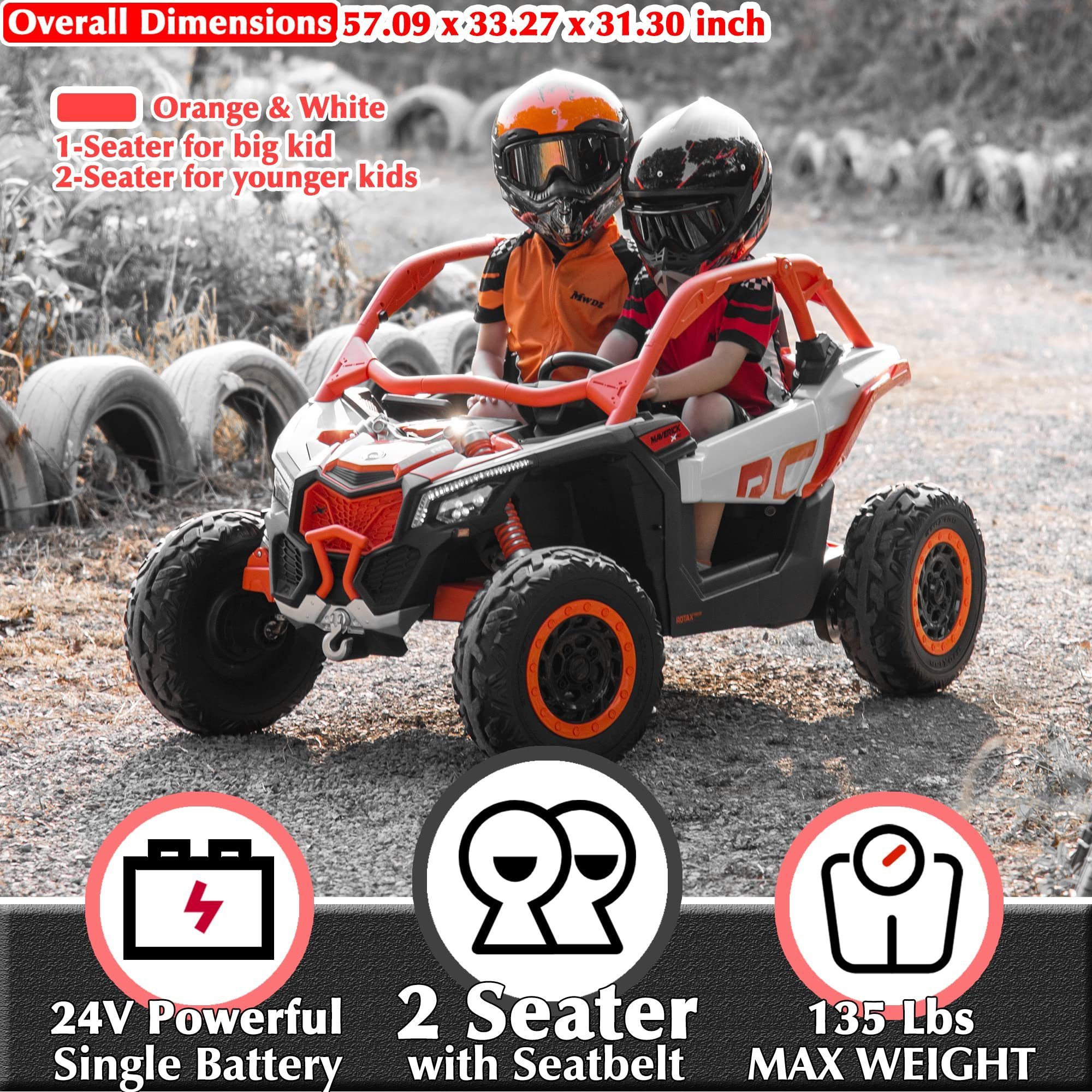 24V 2-Seater 4WD Off-Road Buggy Licensed CAN-AM Maverick Ride On Toy Car with Remote Control SXS UTV Kids Electric Vehicle, EVA