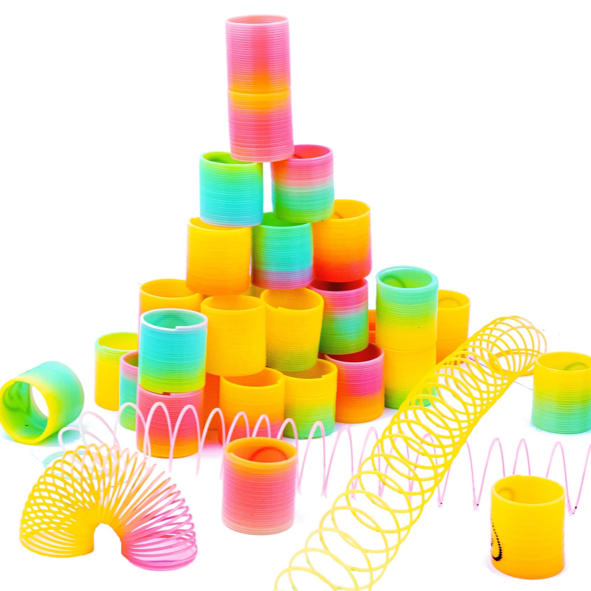 24 PCS Mini Rainbow Magic Springs, 5cm Colorful Rainbow Neon Plastic Spring Toy Stocking Stuffers for Boys Girls Gift Toys