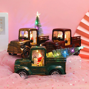 Kids Personalised Santa Man In Car Truck Scene Christmas Lantern Snow Globe With Silver Glitter