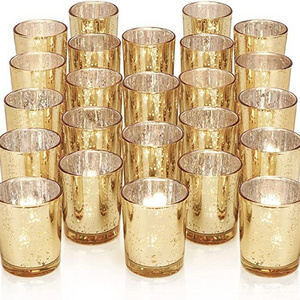 Gold Votive Candle Holders - Speckled Mercury Gold Glass Candle Holder Bulk - Ideal for Wedding Centerpieces, Party Supplies