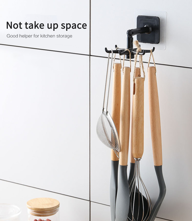 Factory cheap price 360 rotated hook kitchen organizer self wall mounted storage hangers