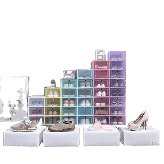 Custom Wholesale Magnetic Stackable Foldable Plastic Clear  PET Acrylic Sneaker  Container Storage