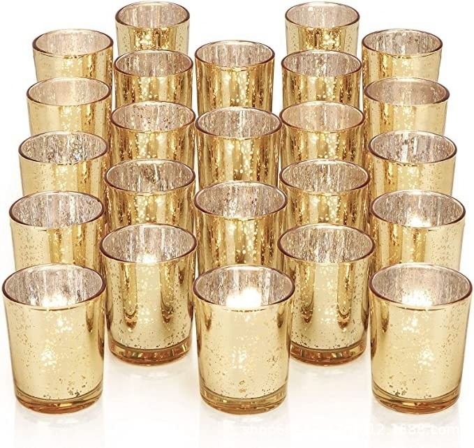 Gold Votive Candle Holders - Speckled Mercury Gold Glass Candle Holder Bulk - Ideal for Wedding Centerpieces, Party Supplies