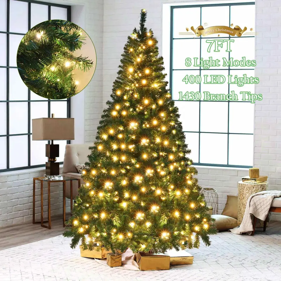 OurWarm 7ft/210cm 1400 pcs Branches Arboles De Navidad Natale Flocked Christmas Tree With Pine Cones for Xmas Party