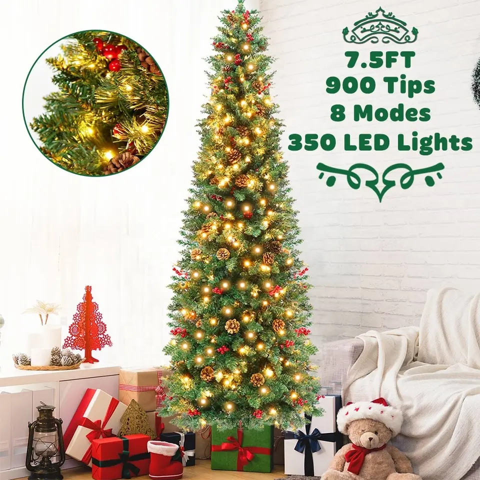 OurWarm 7ft/210cm 1400 pcs Branches Arboles De Navidad Natale Flocked Christmas Tree With Pine Cones for Xmas Party