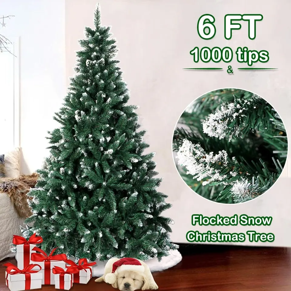 OurWarm 7ft/210cm 1400 pcs Branches Arboles De Navidad Natale Flocked Christmas Tree With Pine Cones for Xmas Party