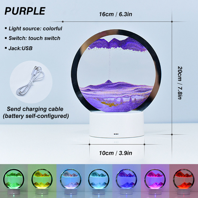 7Color LED Flowing Sand Painting Table Lamp 3D Moving Sand Art Picture Round Glass Hourglass Night Light Bedside Lamp Home Decor