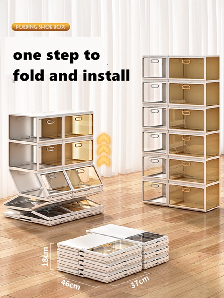 Wholesale collapsible installation-free PP+PET plastic shoe rack foldable shoe rack