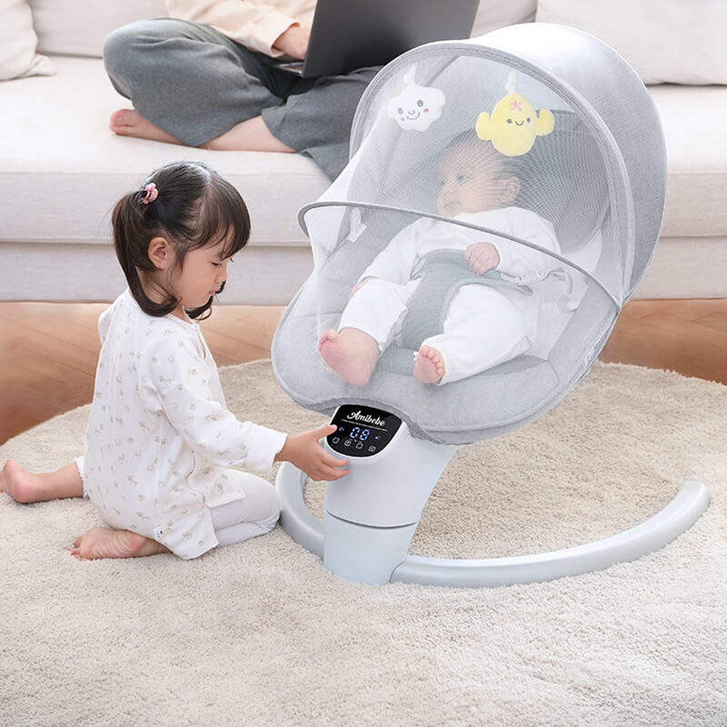 Manufacturer strong structure weight bear remote control baby electric swing with mosquito net