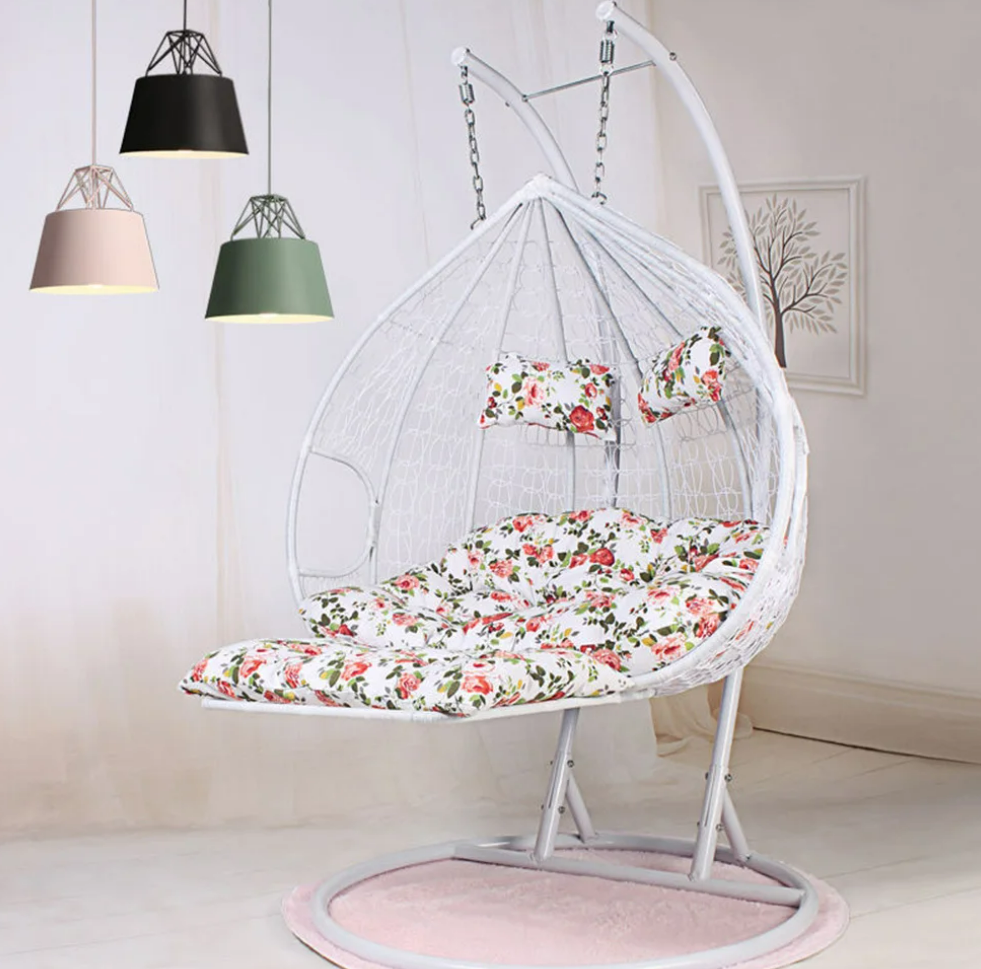 Encase Egg Swing Patio White Cushion Hanging Chair Outdoor Furniture Patio Swings