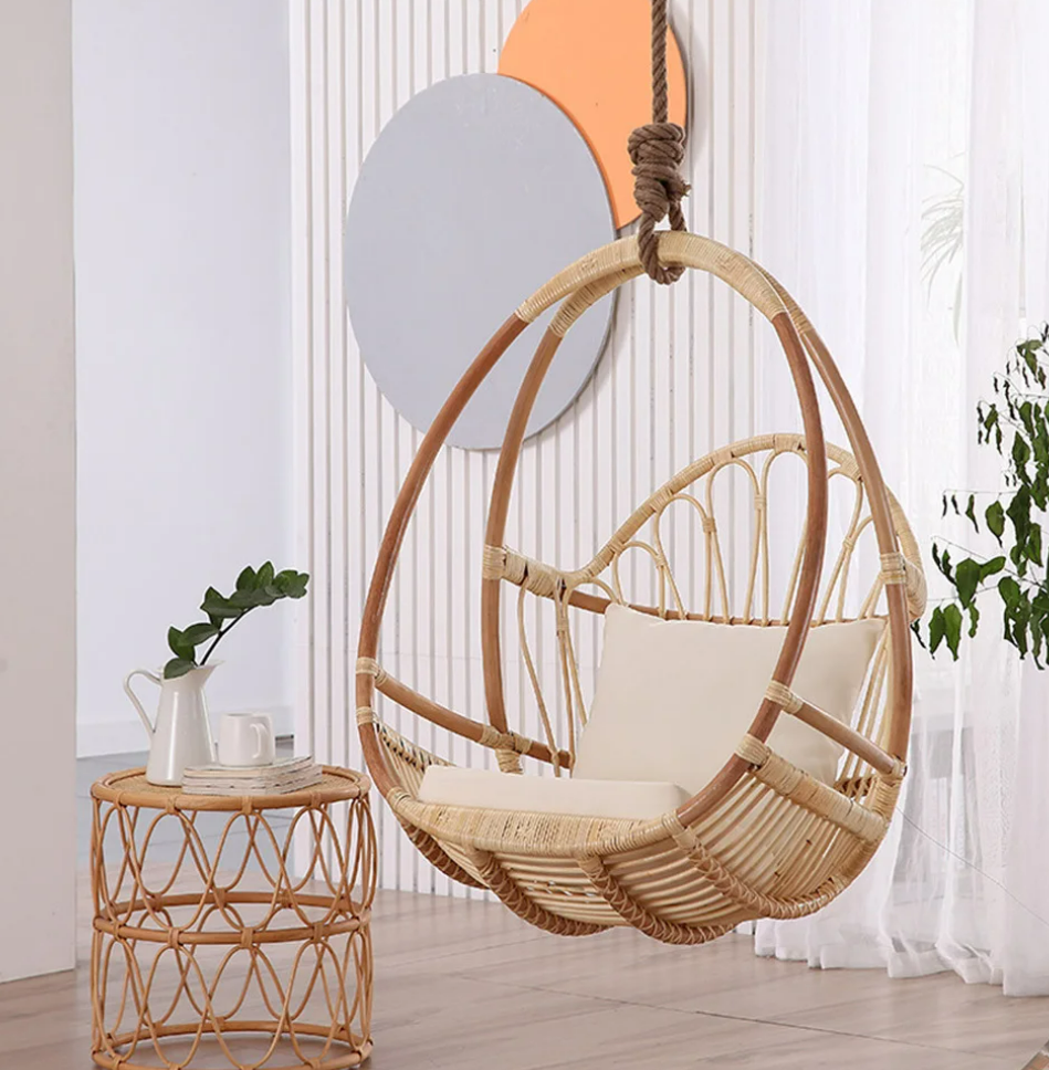 Encase Egg Swing Patio White Cushion Hanging Chair Outdoor Furniture Patio Swings