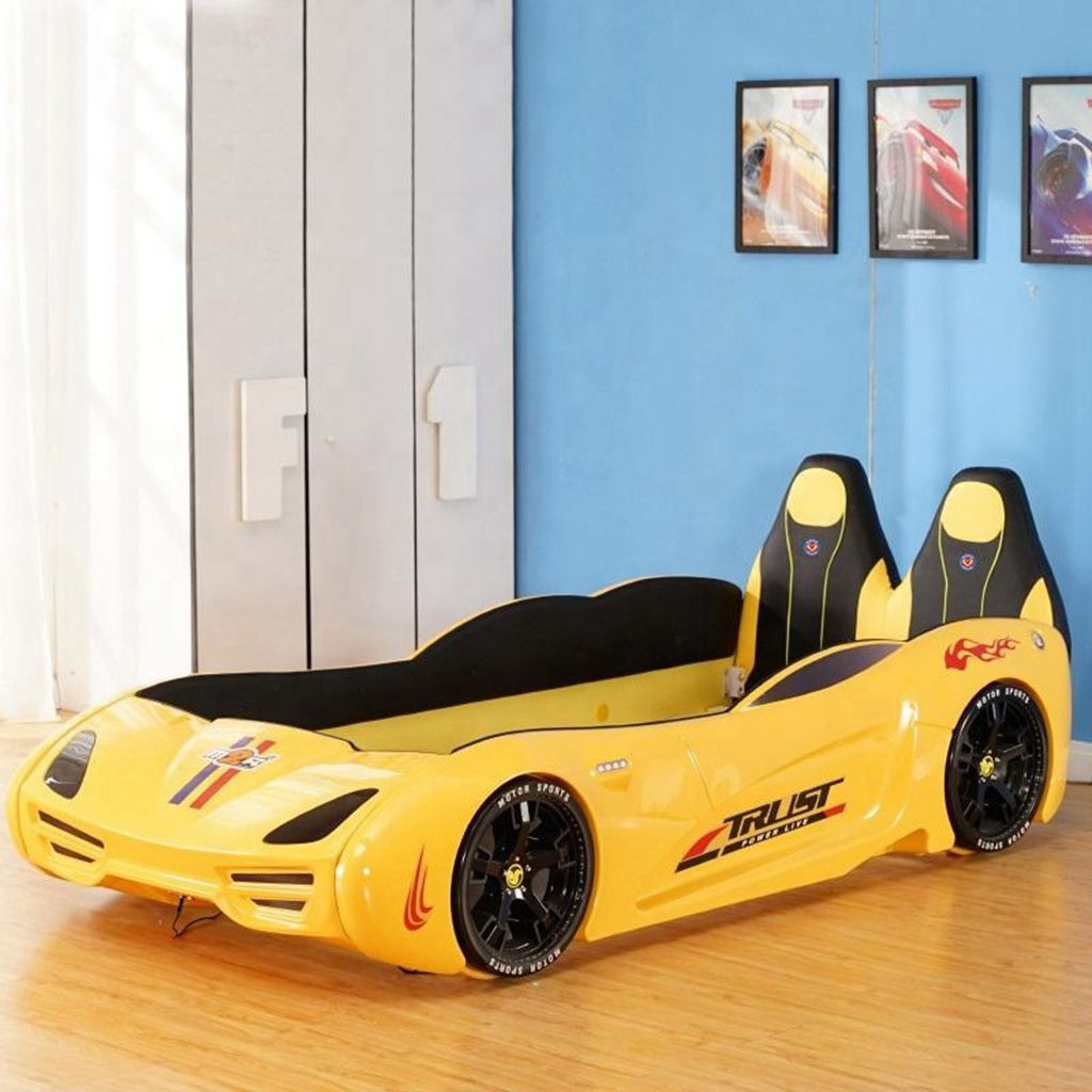 Super sports car style children bed ABS Leather surface wooden frame wireless speaker RGB led light children bed