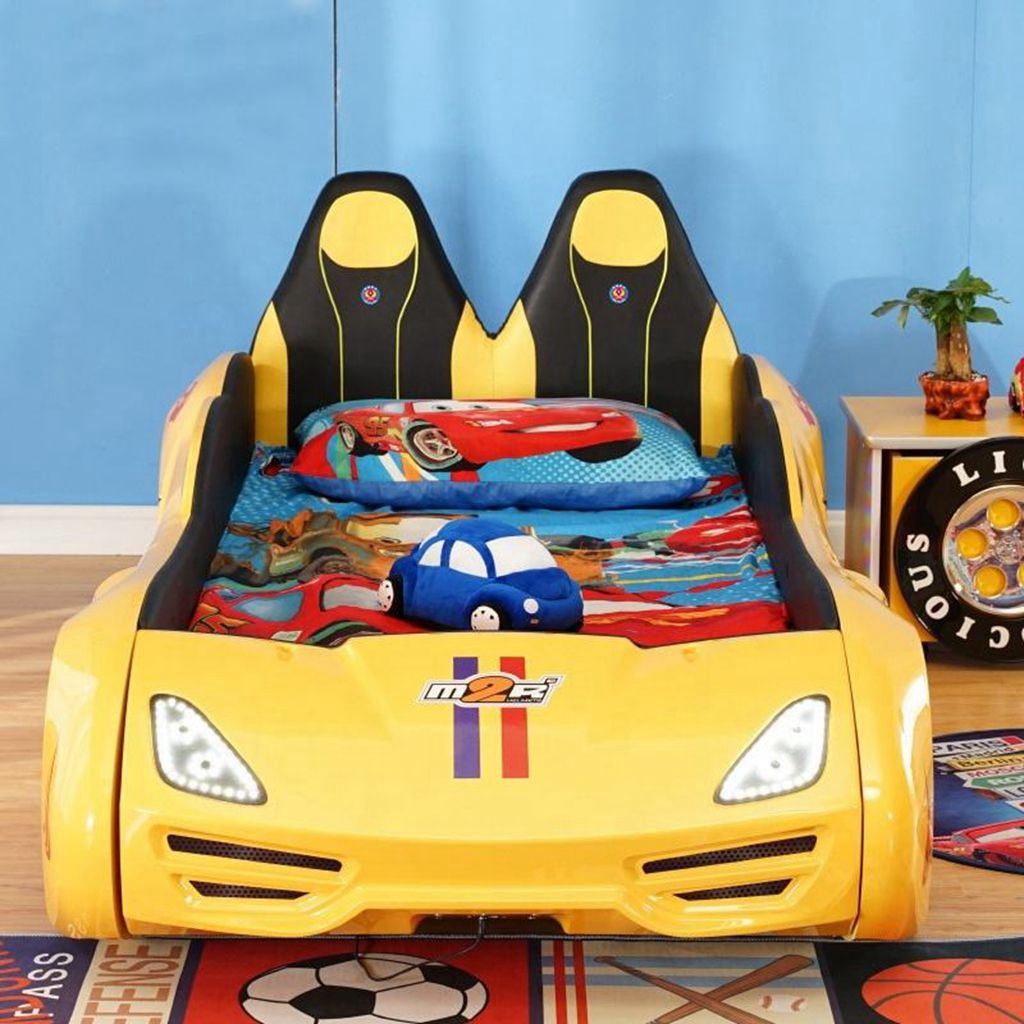 Super sports car style children bed ABS Leather surface wooden frame wireless speaker RGB led light children bed