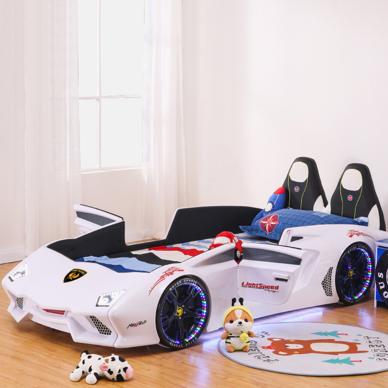 Wholesale High Quality ABS Plastic Full Size LED Light Kid Child Race Car Bed with Music for Boy Kids Beds