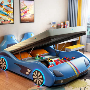 Modern leather children car shape bed modern Kids race car bed with led lights