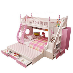 Bunk Beds Hot Selling Princess Child Bedroom Furniture Set Twin Over Full Bunk Bed Slide with Storage