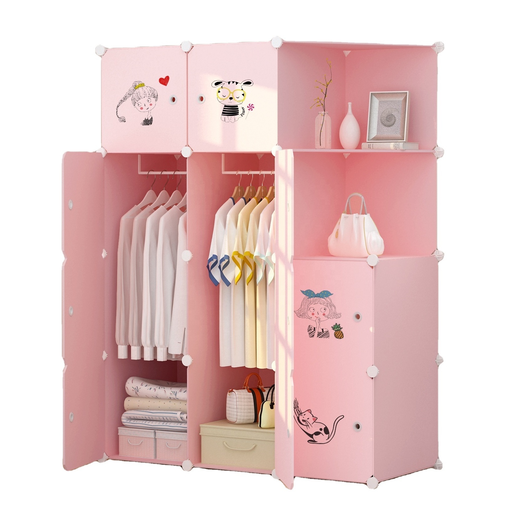 Plastic Wardrobe Storage Box Cube Wardrobe Kids Assemble Plastic Portable Wardrobe Closet Organizer