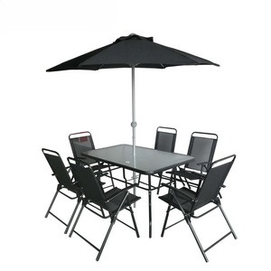 6 seats folding steel outdoor garden furniture set patio dining table and chair with umbrella set