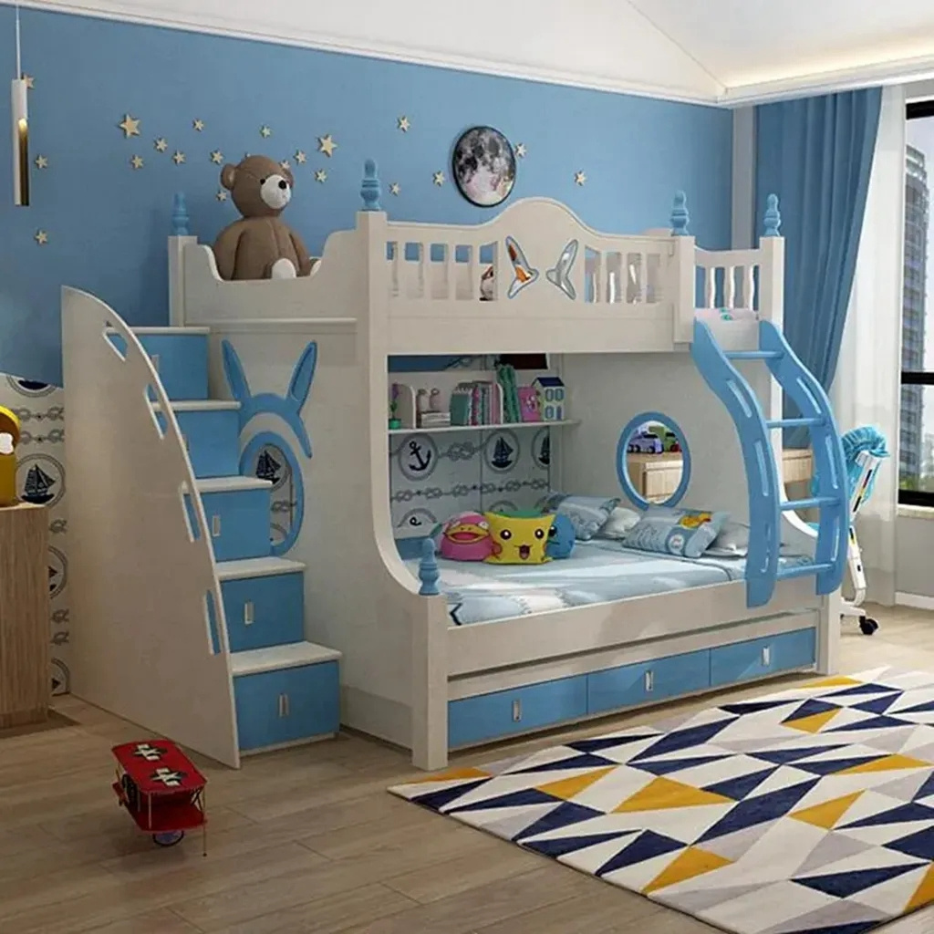 Bunk Beds Hot Selling Princess Child Bedroom Furniture Set Twin Over Full Bunk Bed Slide with Storage