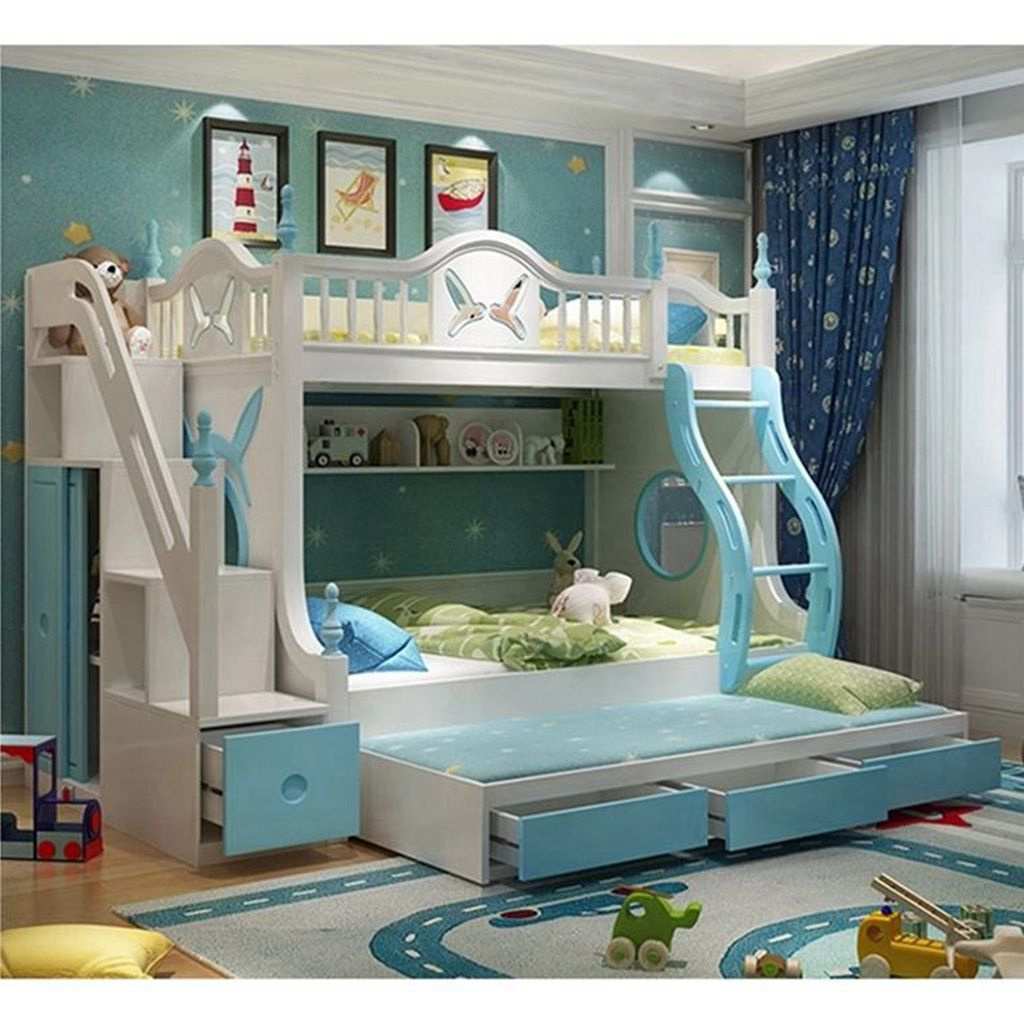 Bunk Beds Hot Selling Princess Child Bedroom Furniture Set Twin Over Full Bunk Bed Slide with Storage