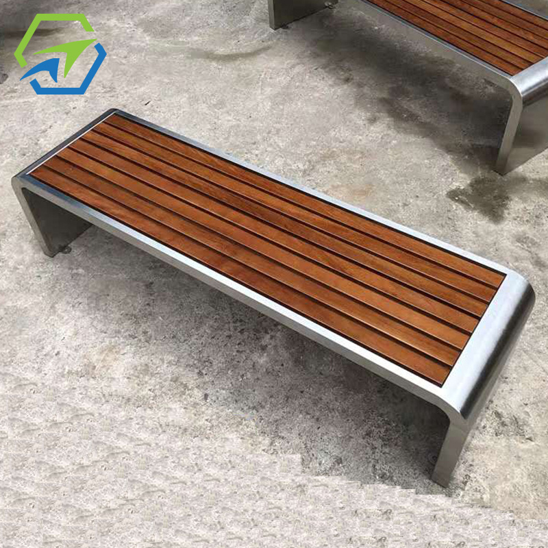 Chinese outdoor garden park wooden long leisure bench seat with backless