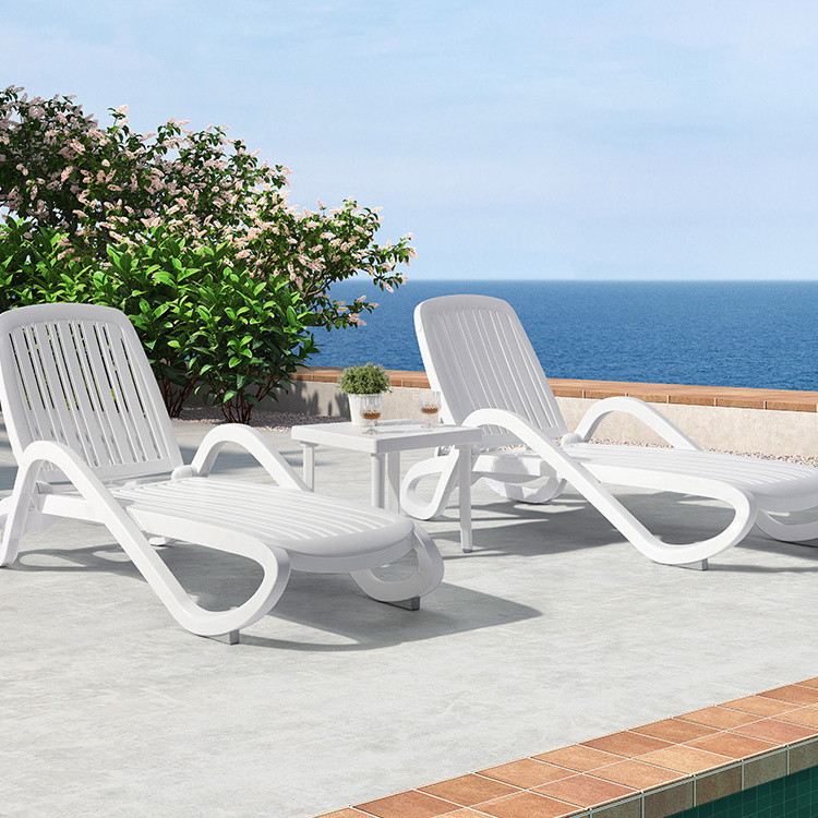 Modern Outdoor Furniture Plastic Lounge Furniture Pool Sunbeds Sling Reclining Beach Sun Lounger