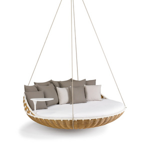 Latest Designs Rattan Daybed Outdoor Furniture Garden Double Bed Swing Rattan Hanging Daybed Swing