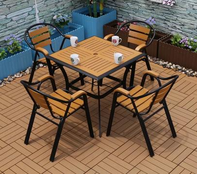 Square Round Rectangle Outdoor Dining Table,Patio Furniture Wood-Like Tabletop with Umbrella Hole for Deck,Backyard,Lawn,Garden