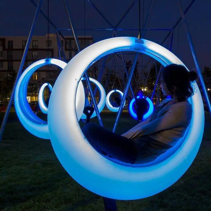 Patio Furniture Glow LED Hoops Swing Chair Moon Circular Swings with outdoor waterproof 16 multiple changing