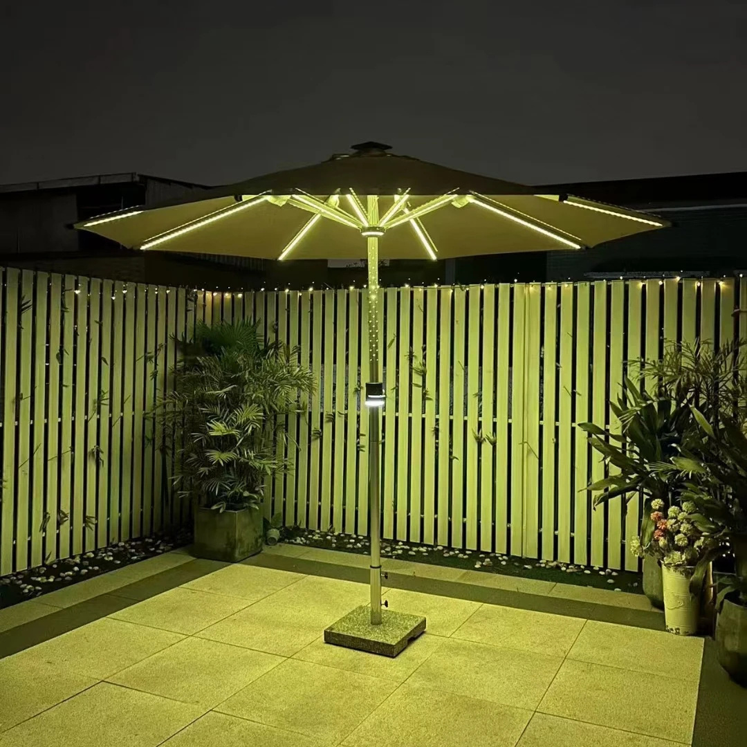 Big led light solar power sun parasol 3m hanging outdoor luxury umbrella aluminum cantilever