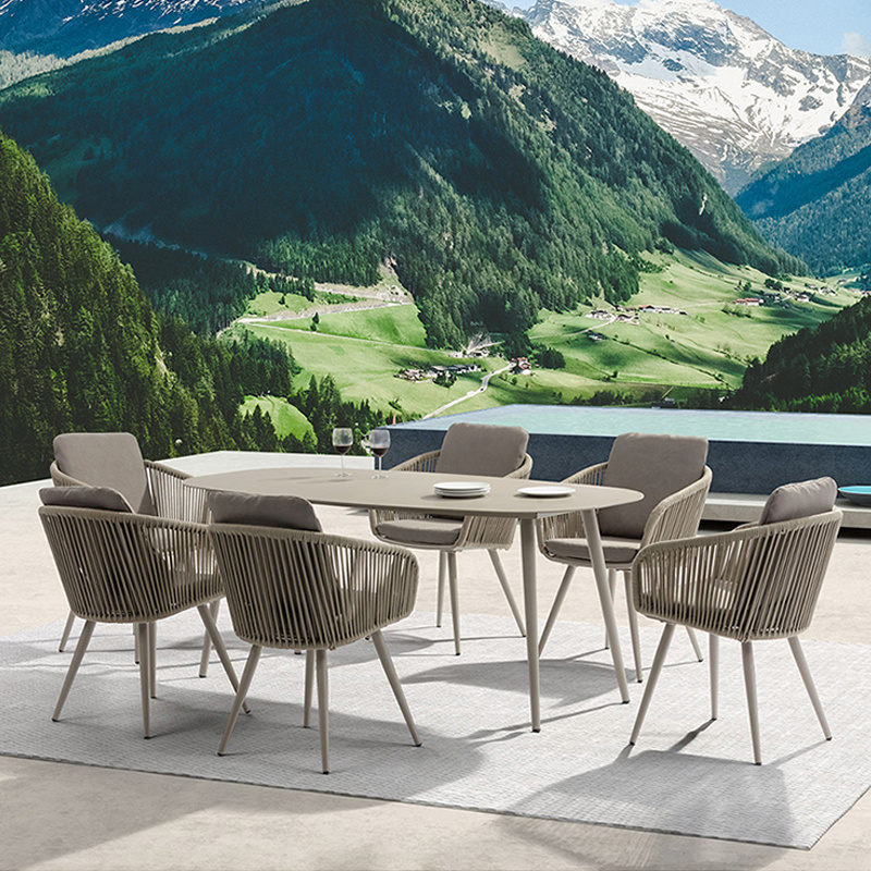 Best Seller Garden Sets Modern Nordic Style Chair And Table Cafe Restaurant Furniture 7piece Gray Metal Outdoor Patio Dining Set