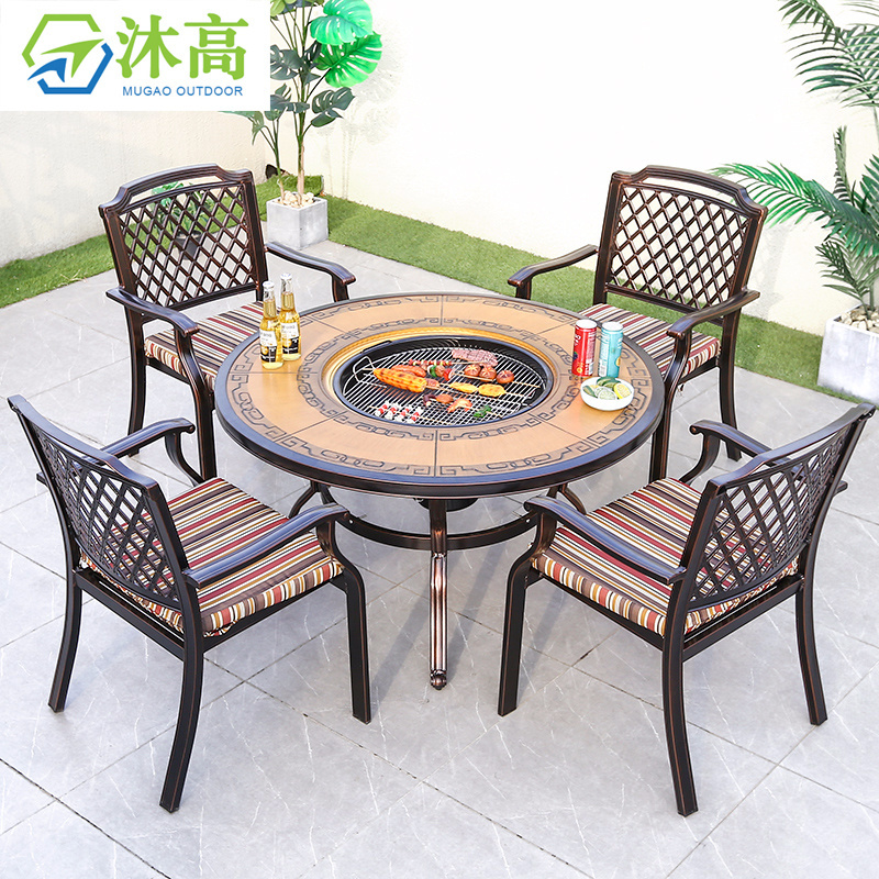 Factory direct sales garden fire pit dining table chairs home outdoor patio furniture garden set furniture with fire