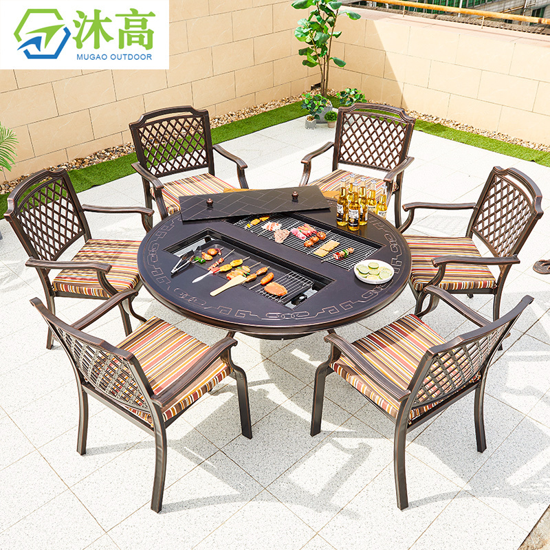 Factory direct sales garden fire pit dining table chairs home outdoor patio furniture garden set furniture with fire