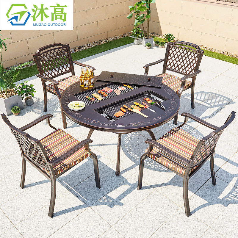 Factory direct sales garden fire pit dining table chairs home outdoor patio furniture garden set furniture with fire