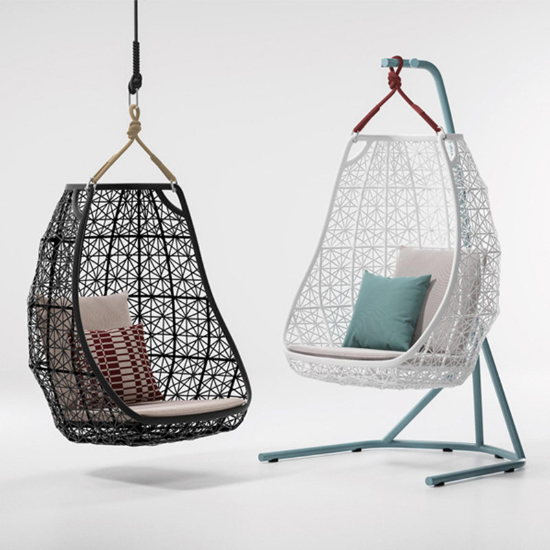 Modern design wicker rattan hammock double egg chair indoor swing with stand