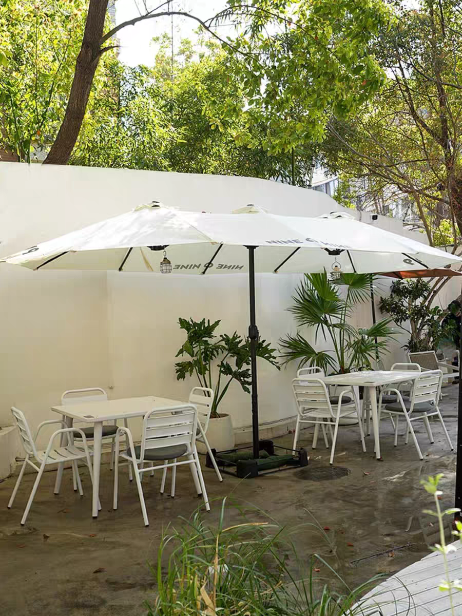 Rectangle White Backyards Garden Patio Market Umbrella With Base And Led