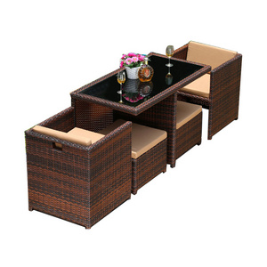 Rattan patio terrace furniture 3 pieces small coffee table wicker patio set cafe bistro outdoor furniture dining set