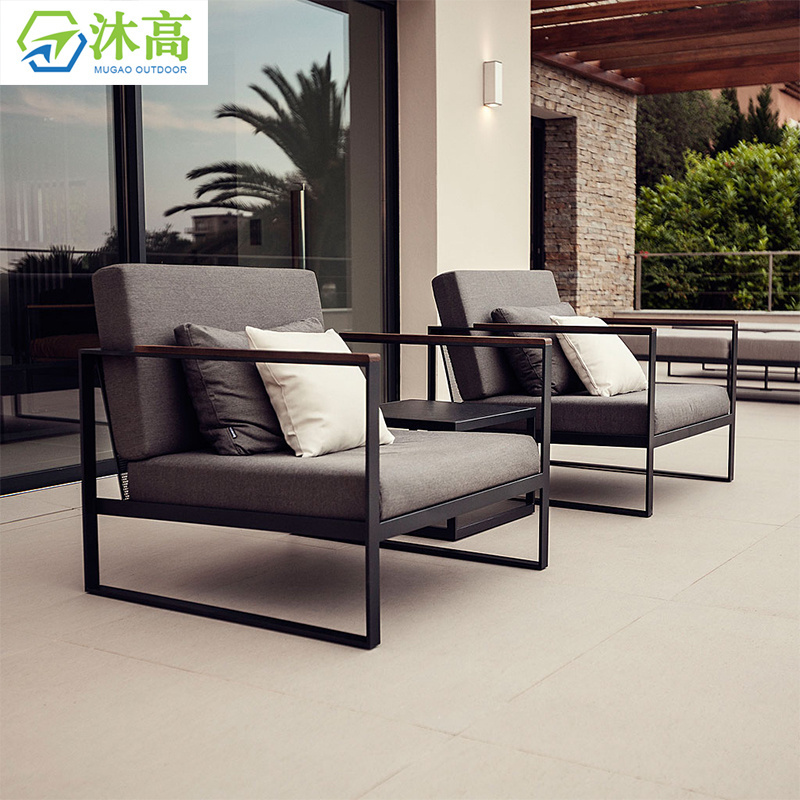 Modern black Outdoor gardens sessions metal sofa terraces patio furniture aluminum outdoor furniture